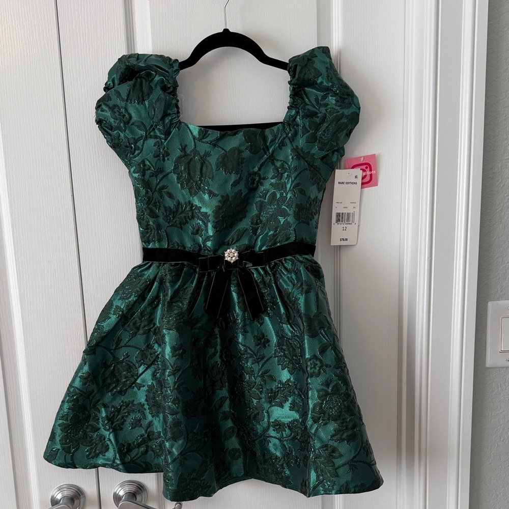 Rare Editions Green Floral Kids Dress